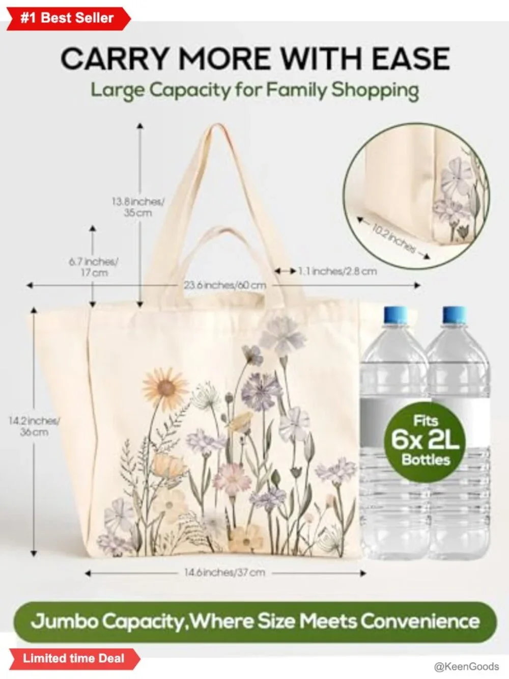 Extra Large Canvas Grocery Tote Bag Heavy Duty Reusable Shopping Bag